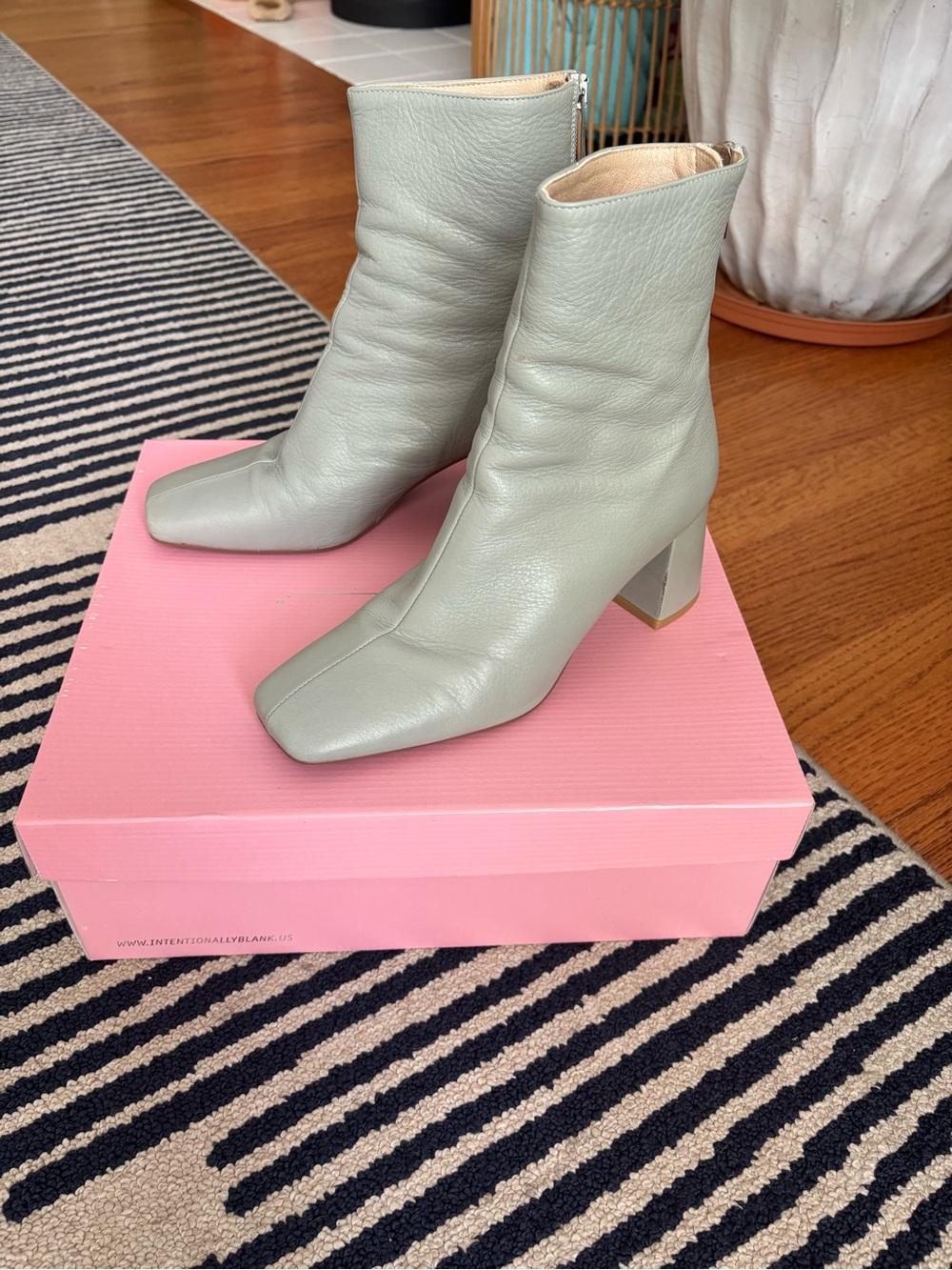 INTENTIONALLY BLANK Pale Sage Square-Toe Mid Heel Ankle Boots